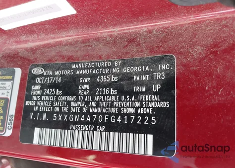 2015 Kia Optima Ex z USA, uszkodzony, nr VIN 5XXGN4A70FG417225